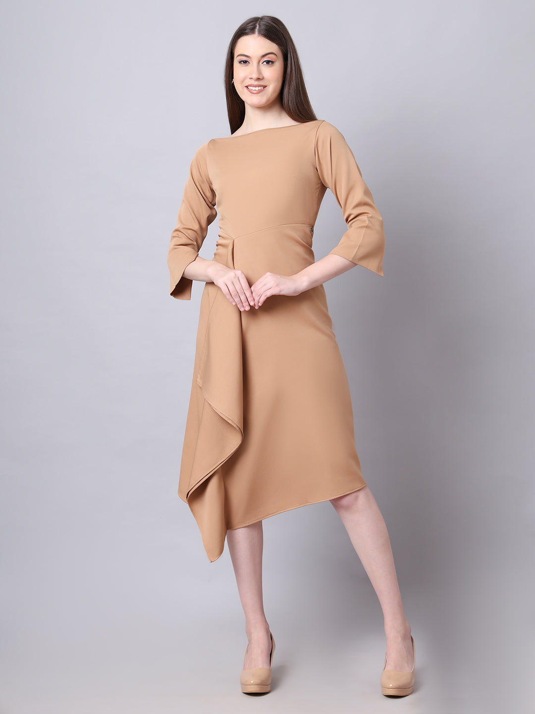 Exude Sunlit Drape Dress With Sleeves