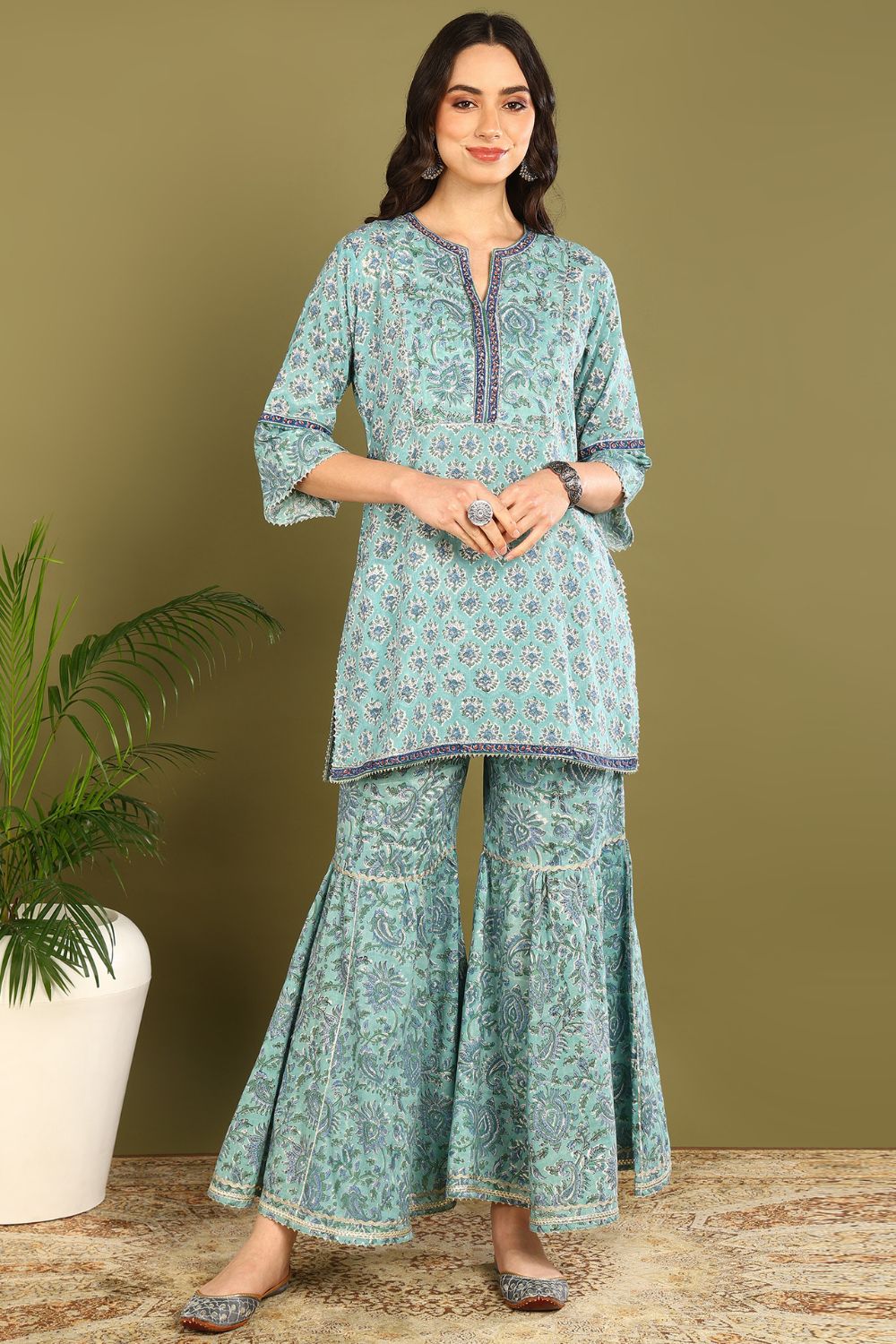 Blue Sanganeri Kurta Set (3pc)