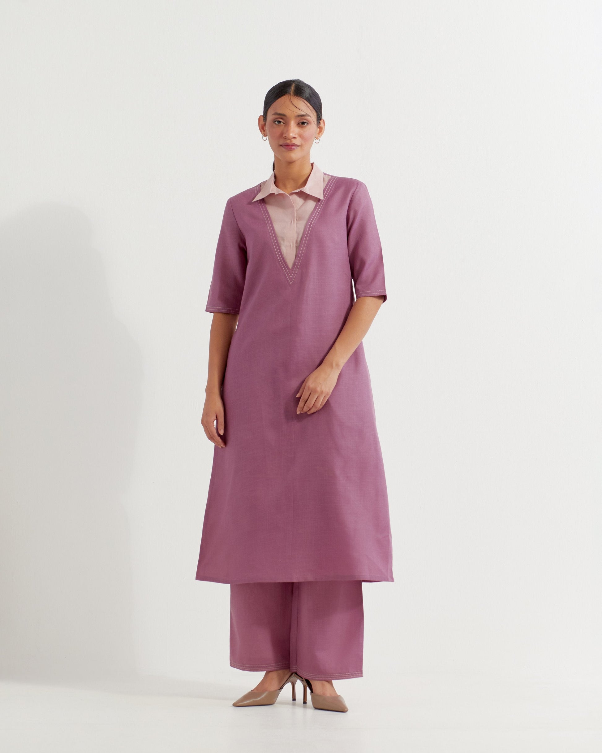 Mauve Collared Co-ord Set (Set of 2)- IC