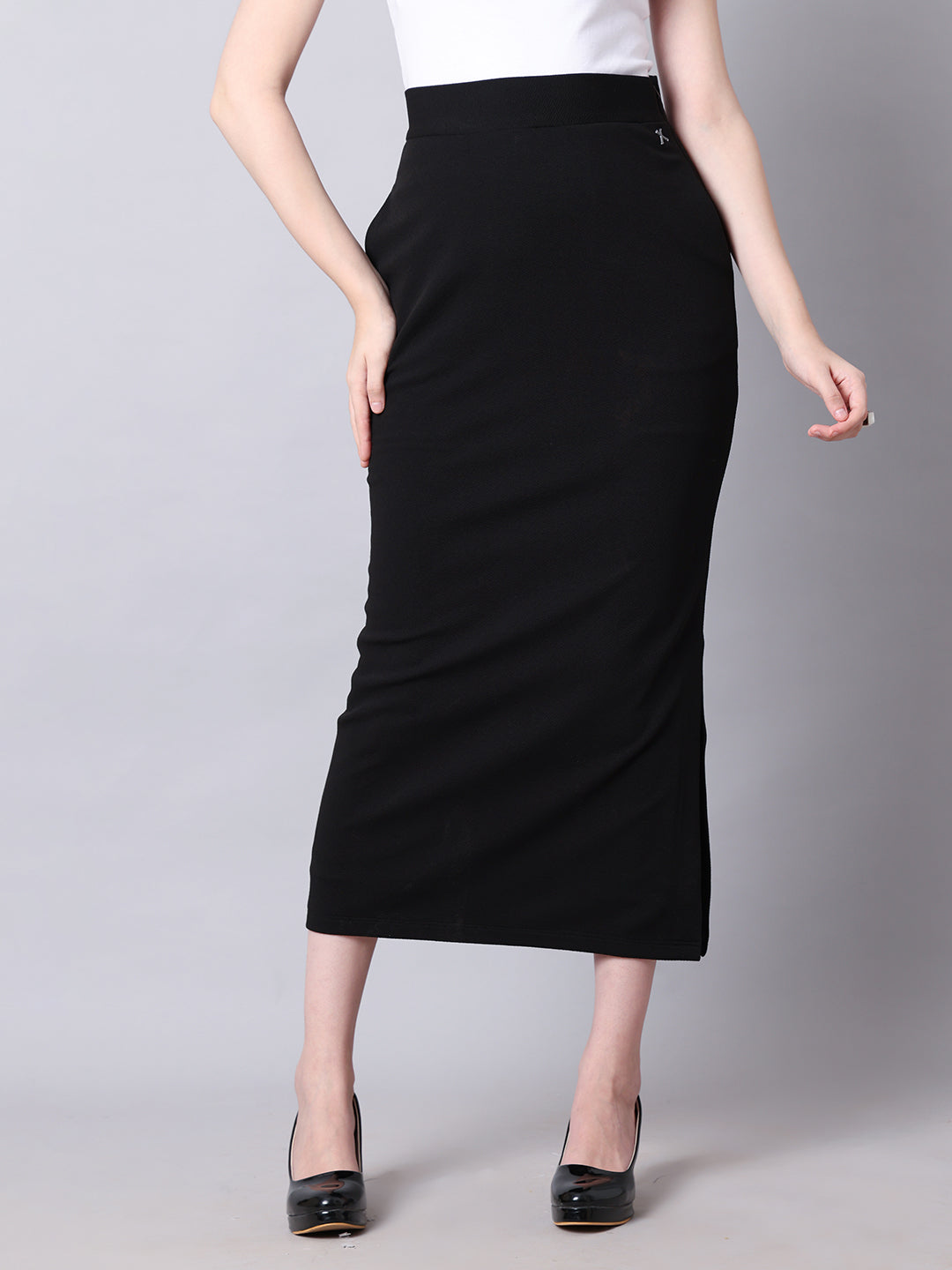 Exude Statement Piece Long Black Skirt with Side Slit