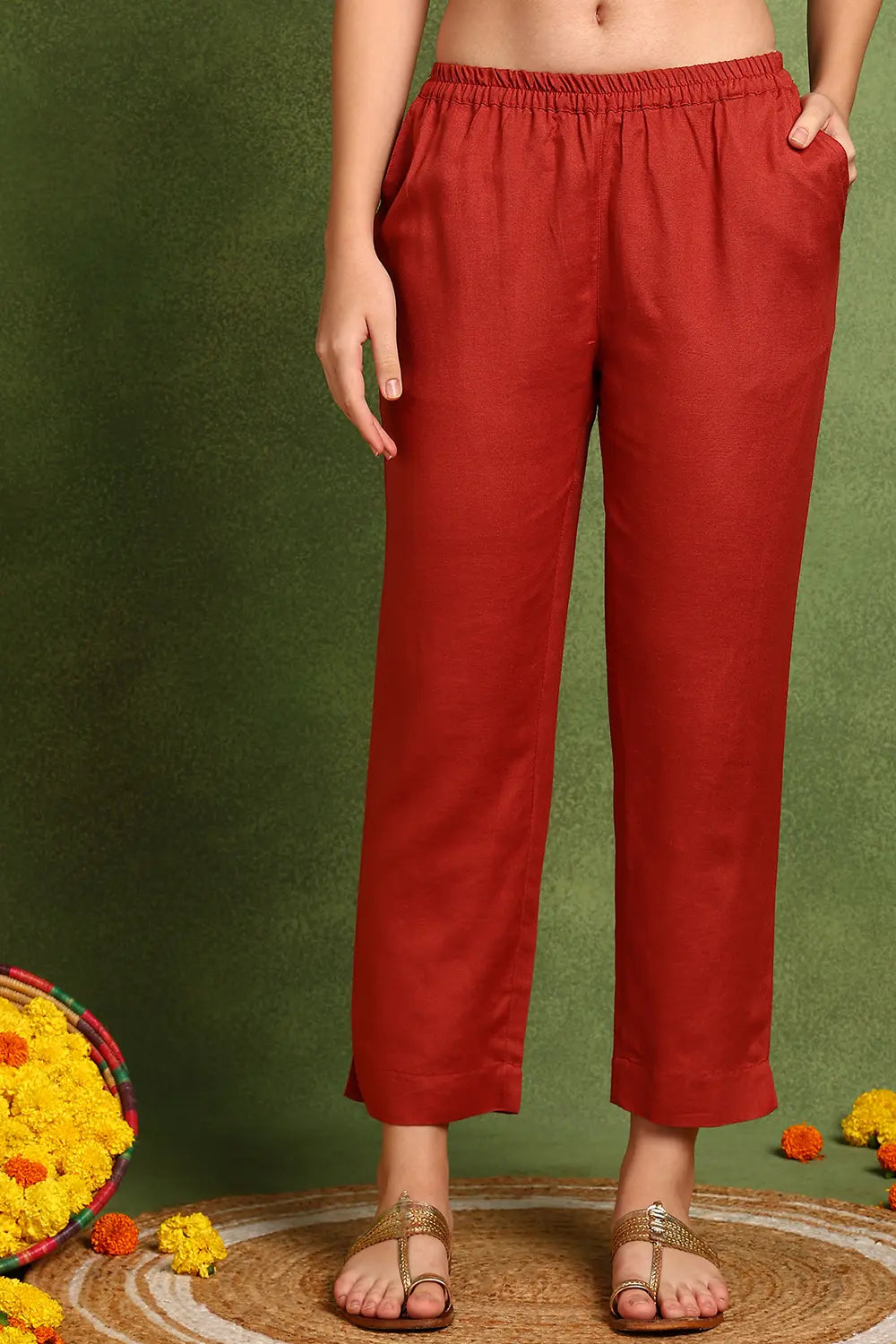 Red Cotton Silk Farsi Pants