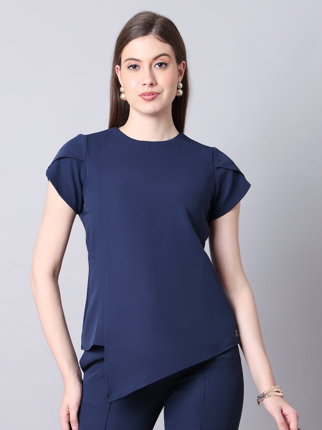 Exude Elysian Essence Asymmetrical Top with Cap Sleeves