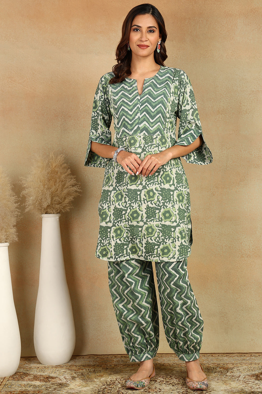 Bottle Green Hand Block Bagru Printed Co-ord Set