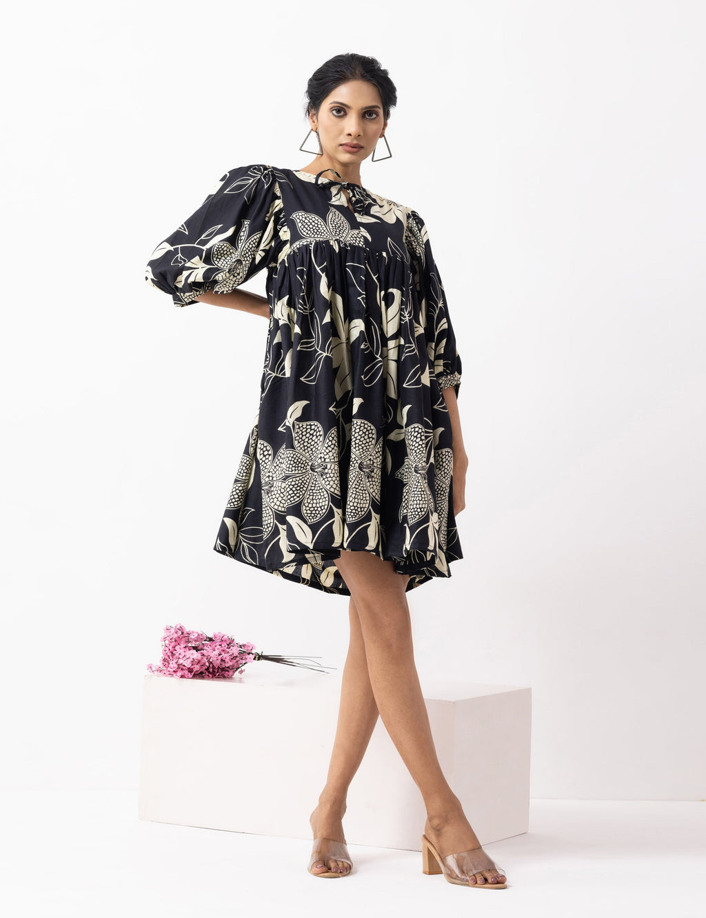 Black Block Printed Tahiti Dress- IC