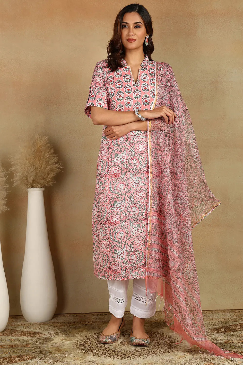 Crimson Sanganeri Straight Kurta