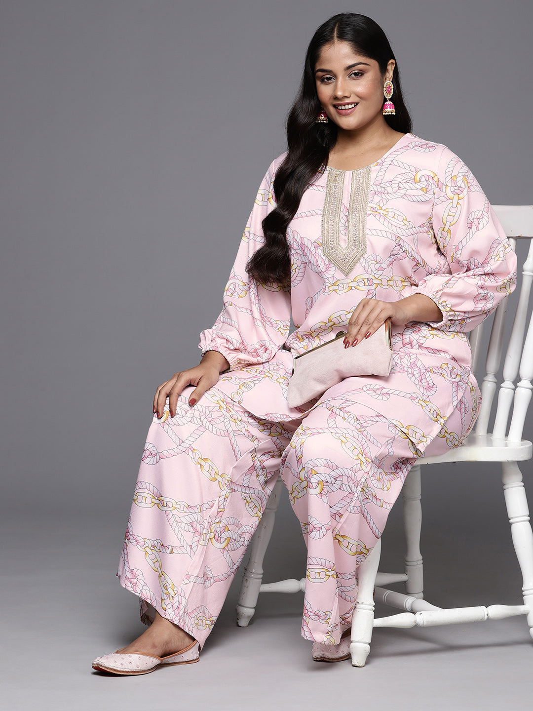 Pink Printed Plus Size Kurti with Palazzos