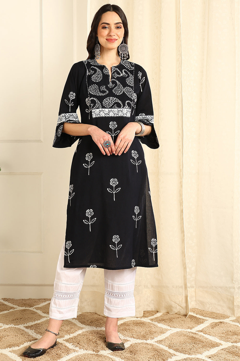 Black Straight Bagru Kurta