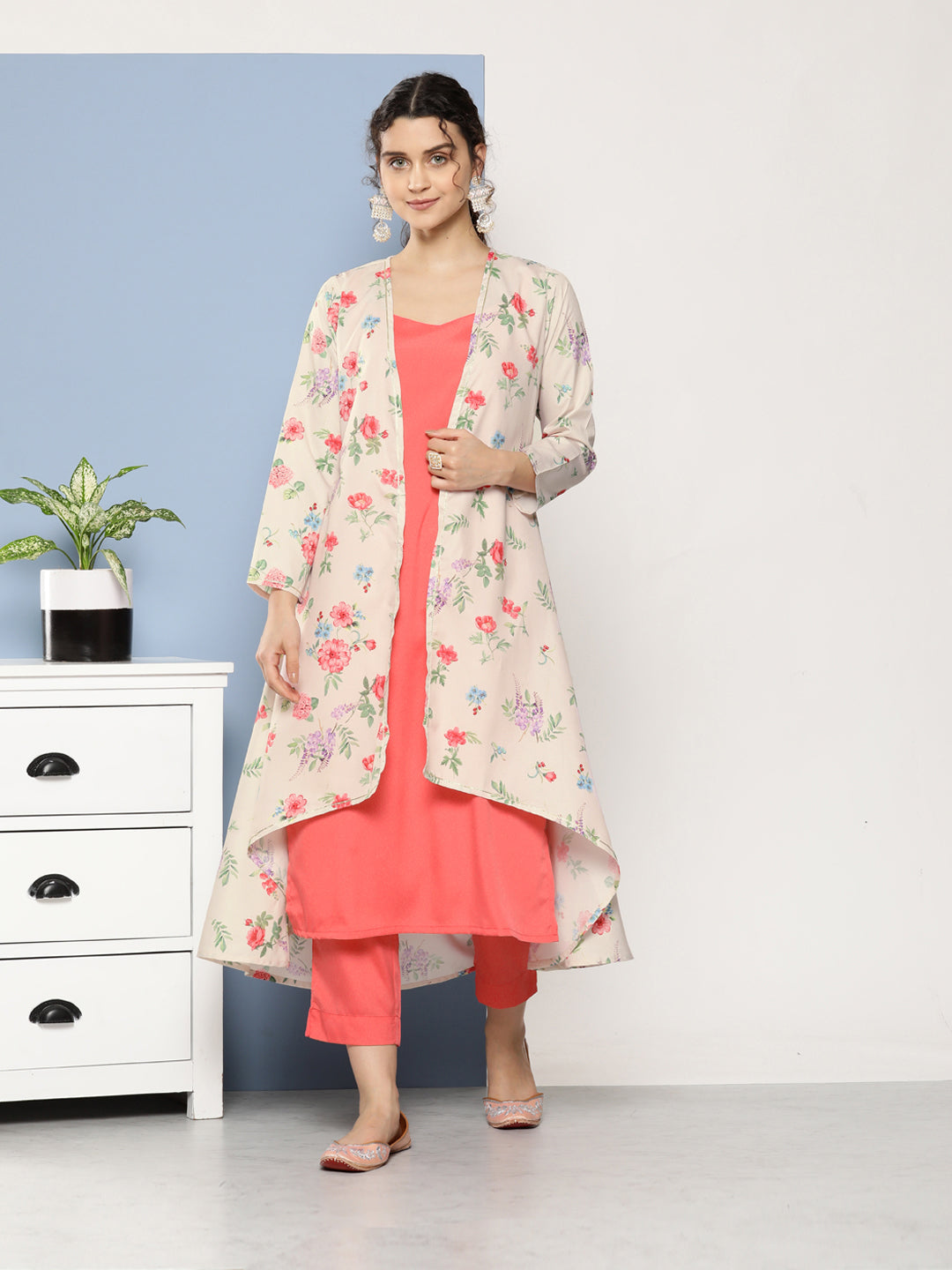 Pink Floral Gotta Patti Kurta with Trousers