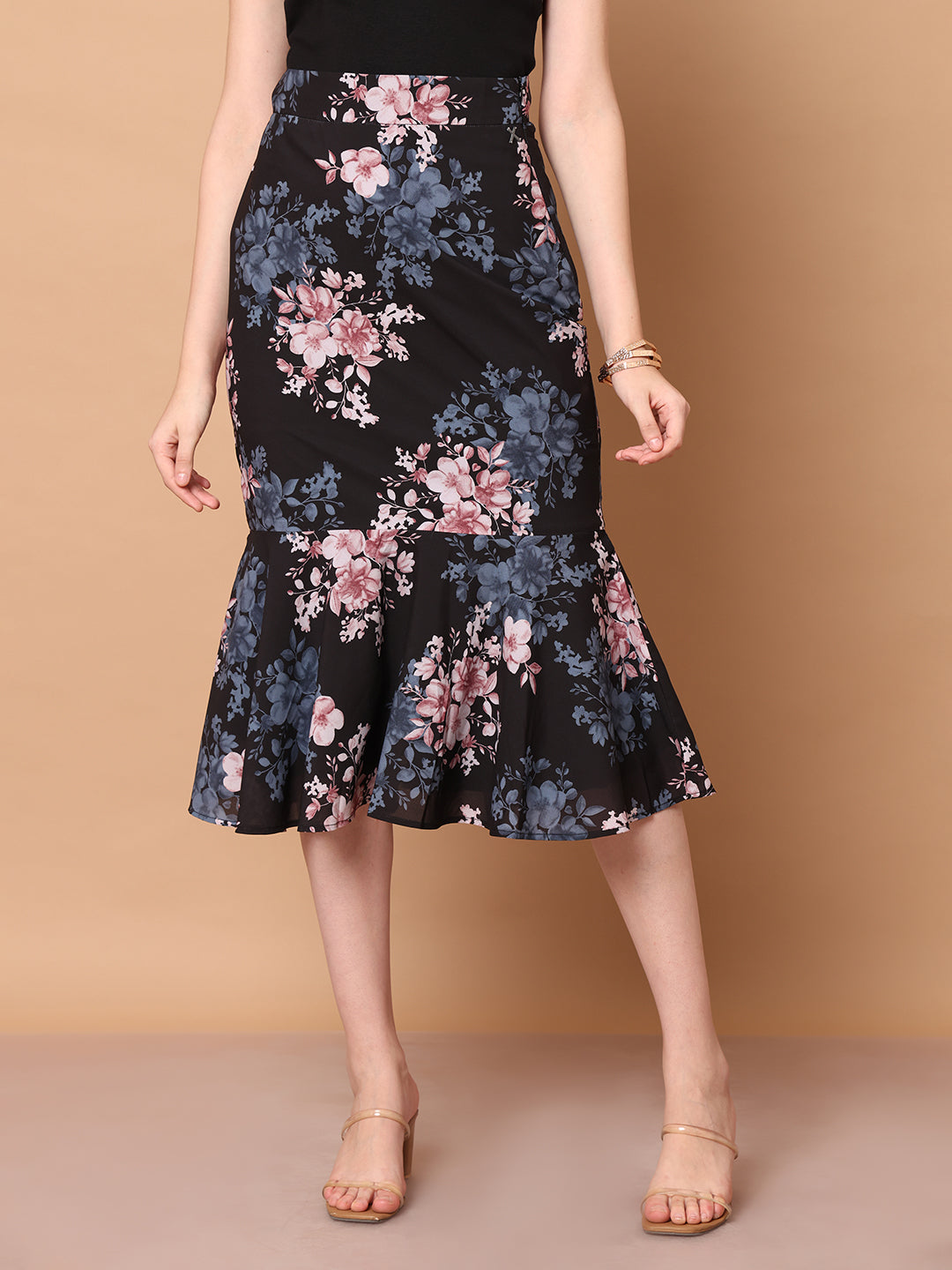 Exude Radiant Reflections Floral Midi Skirt