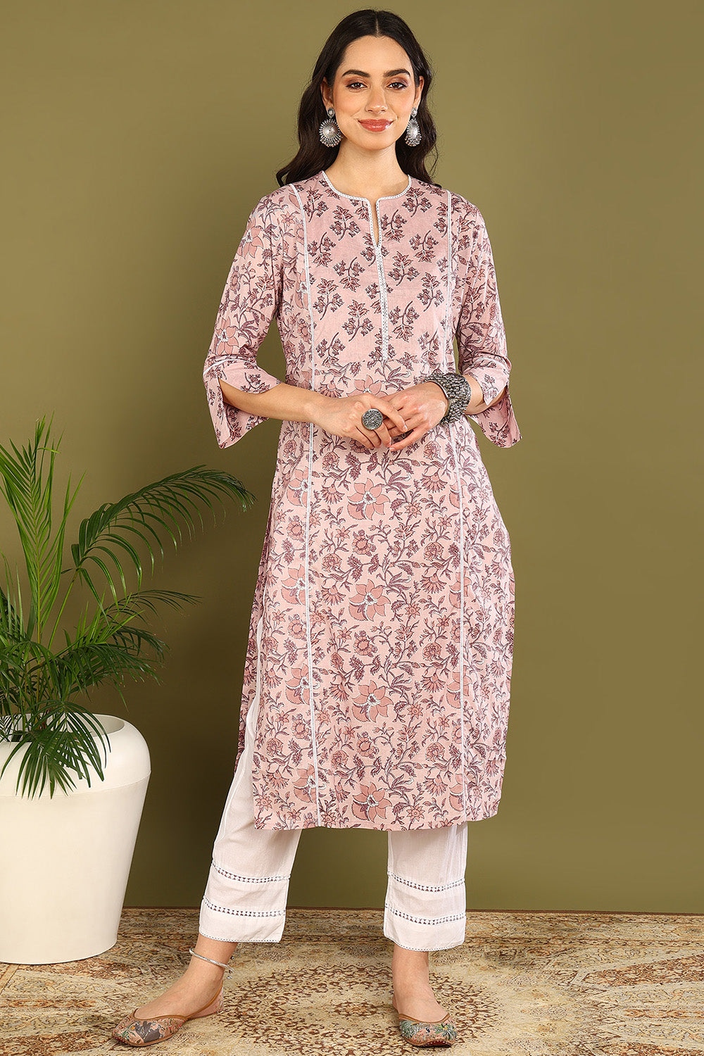 Mauve Sanganeri Straight Kurta