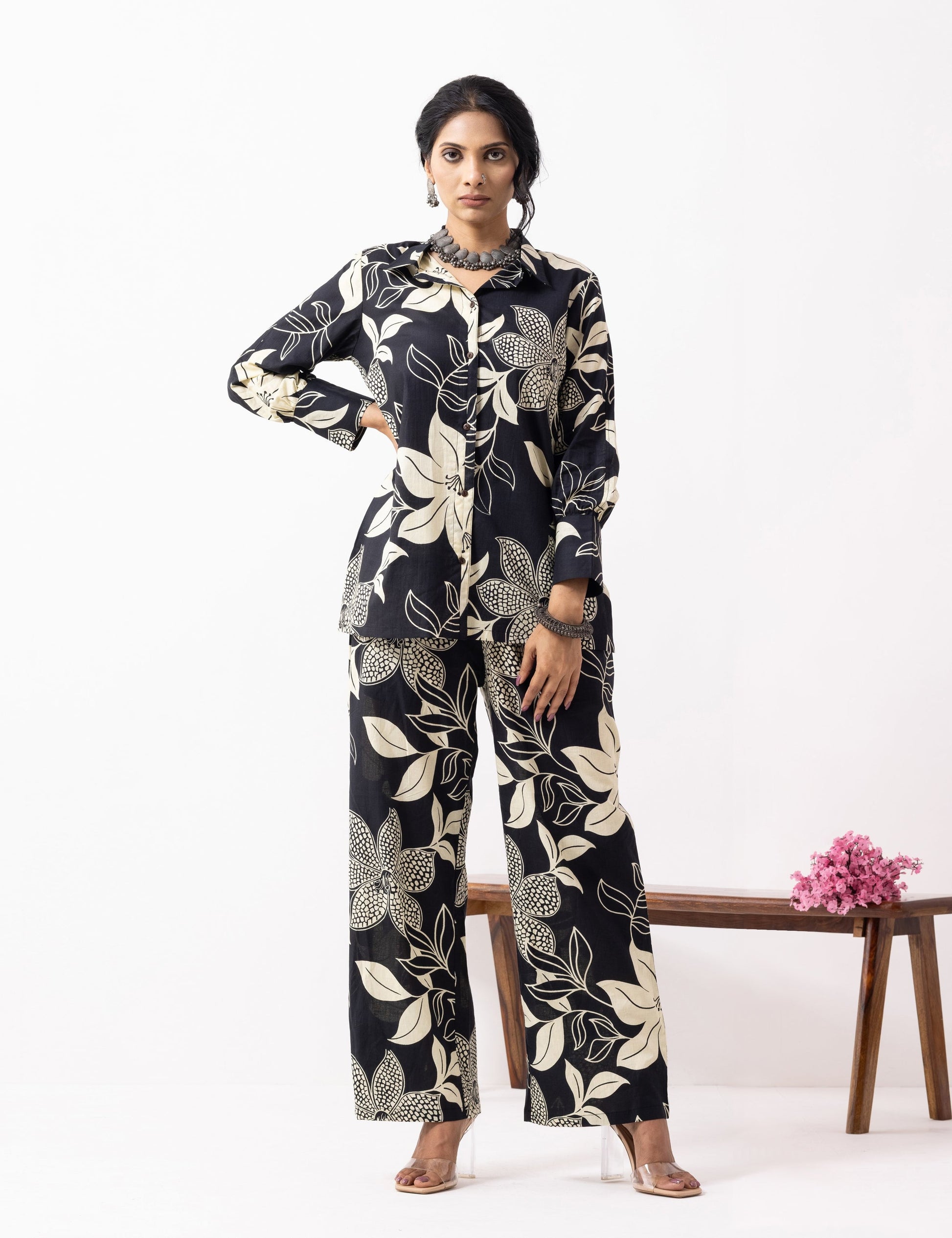 Black Block Printed Caroline Co-ord Set (Set of 2)- IC