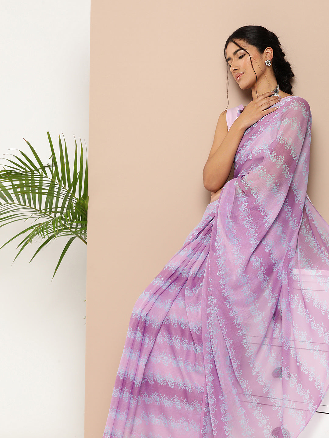 Purple Chiffon Printed Saree