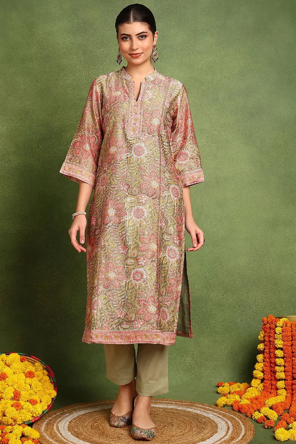 Green Chanderi Silk Kurta