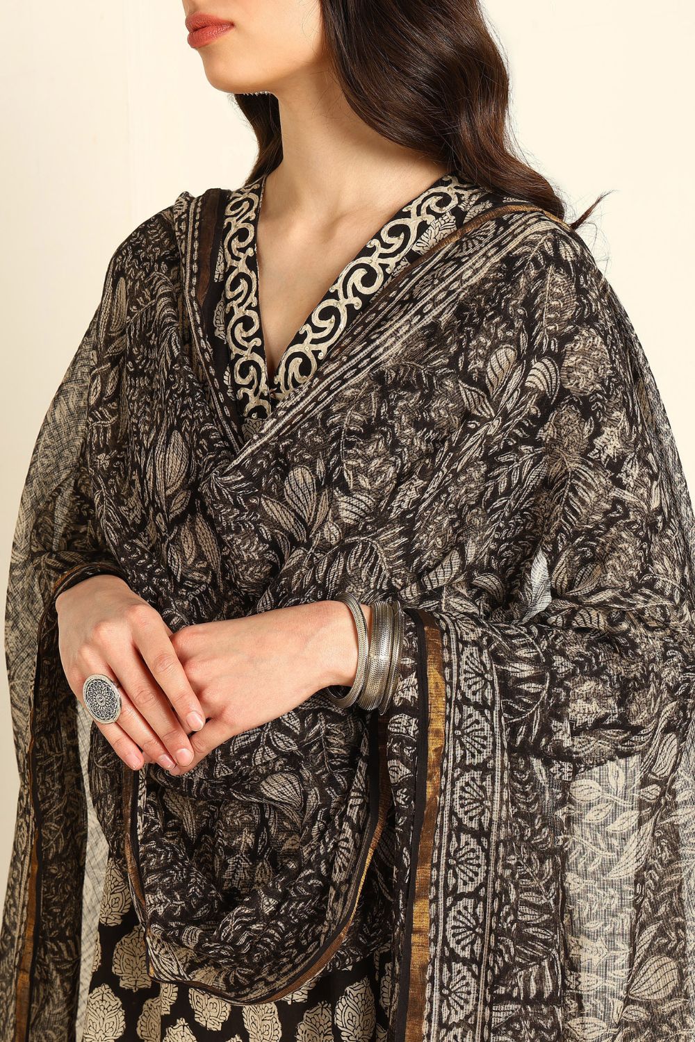 Black-Cream Bagru Kota Doria Dupatta