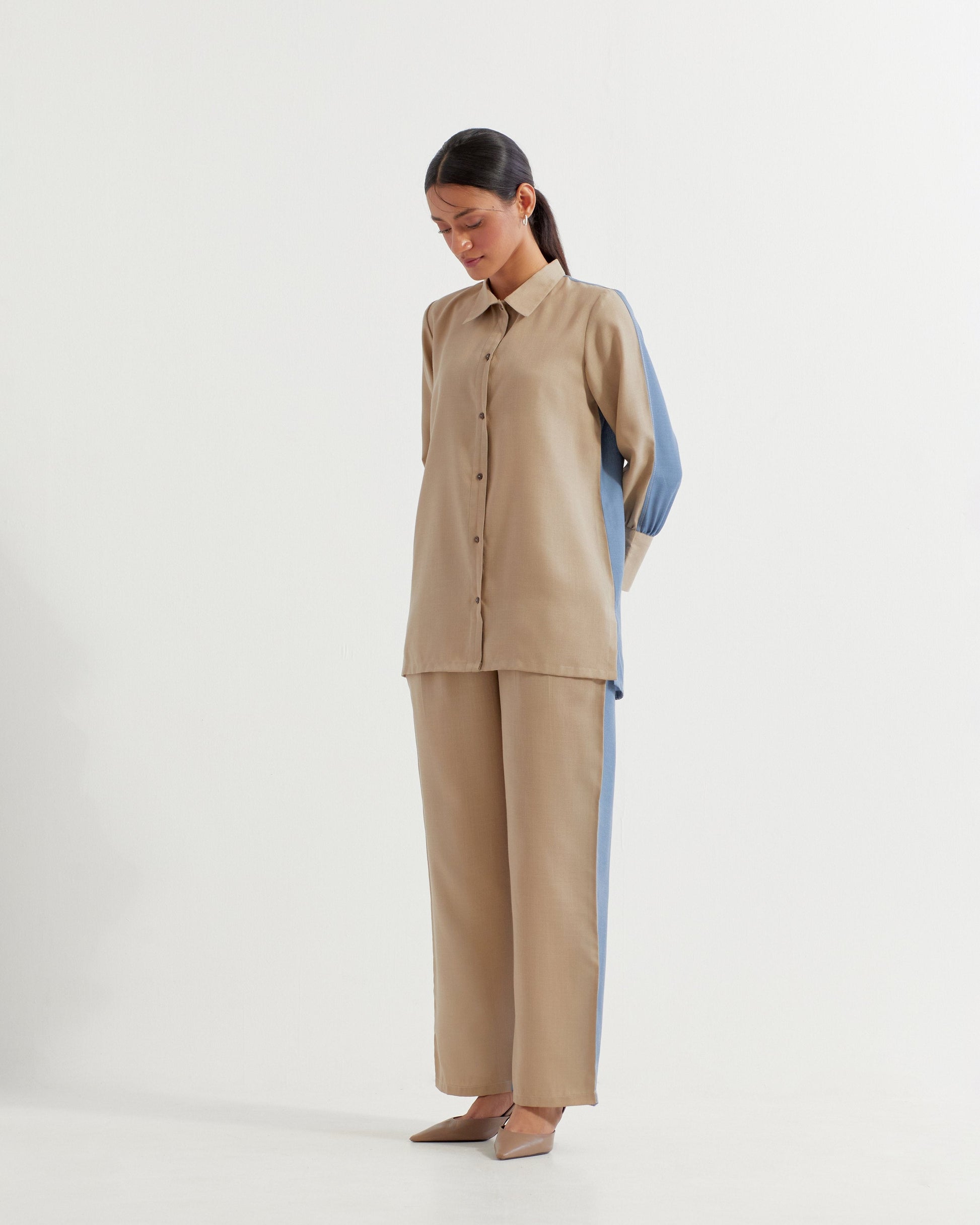 Beige/Blue Caroline Co-ord Set (Set of 2)- IC