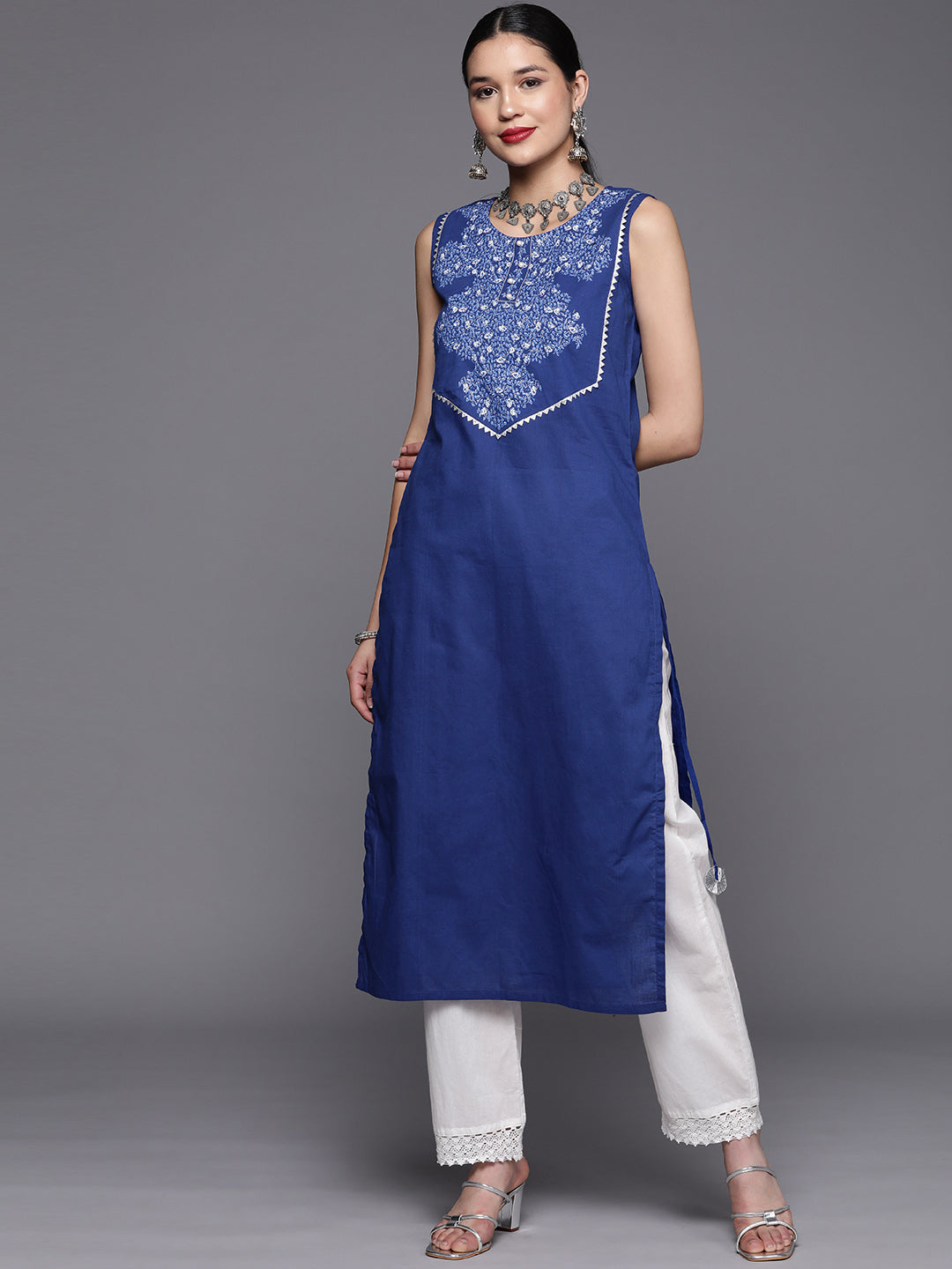 Royal Blue Pure Cotton Printed Kurta