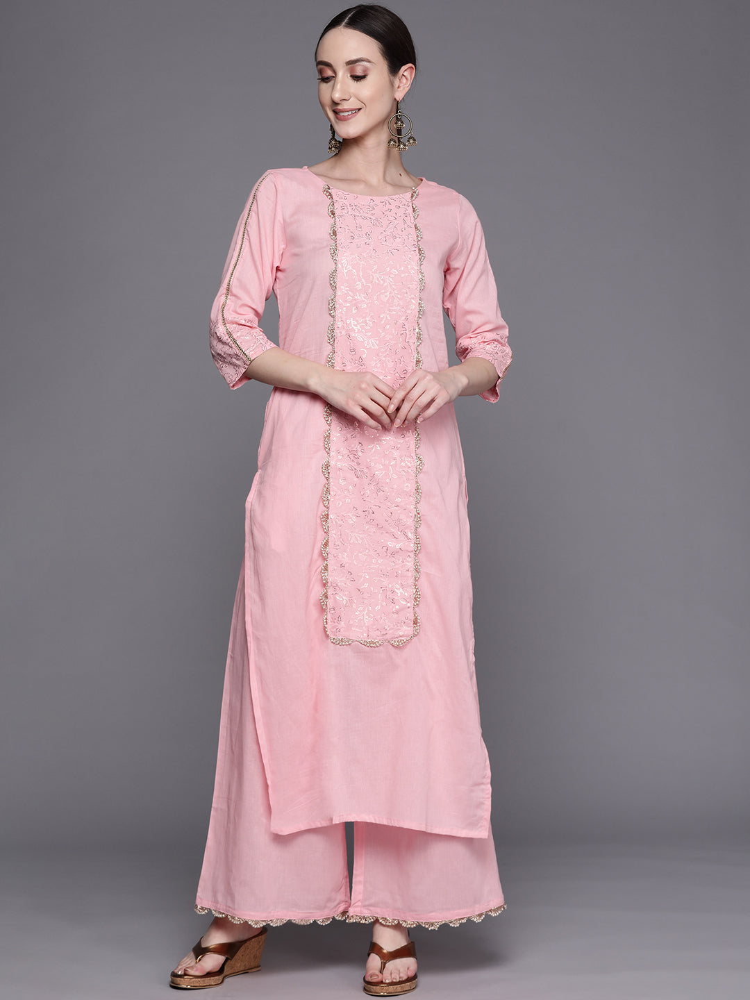 Baby Pink Pure Cotton Printed Kurta Palazzo Set