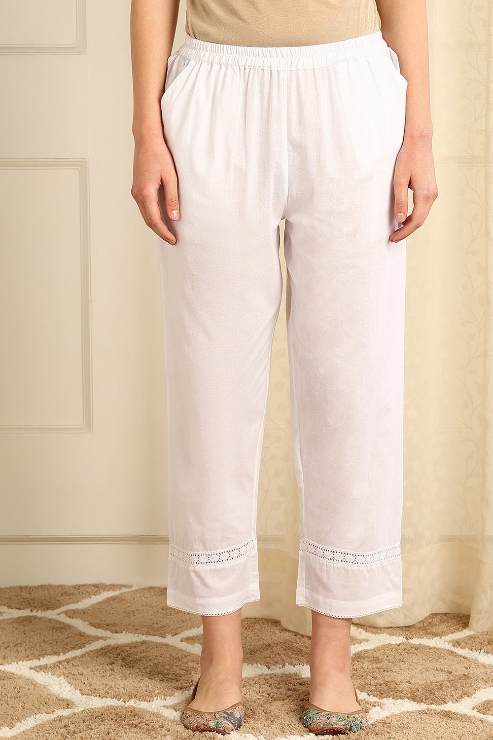 White Single Lace Cotton Pants