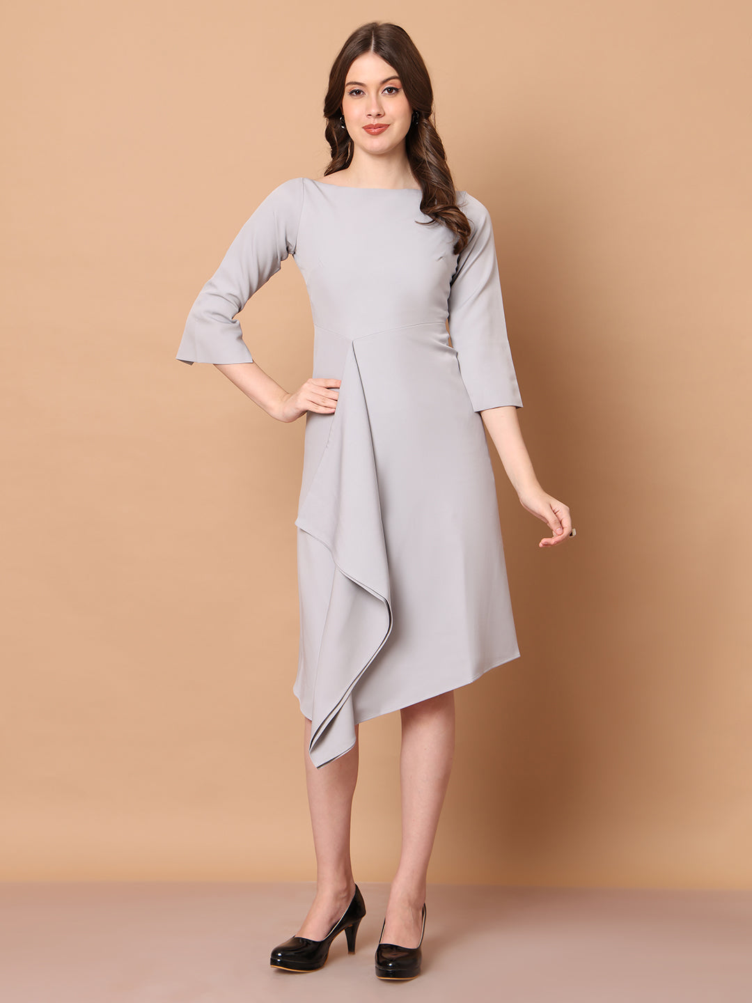 Exude Sunlit Drape Dress With Sleeves