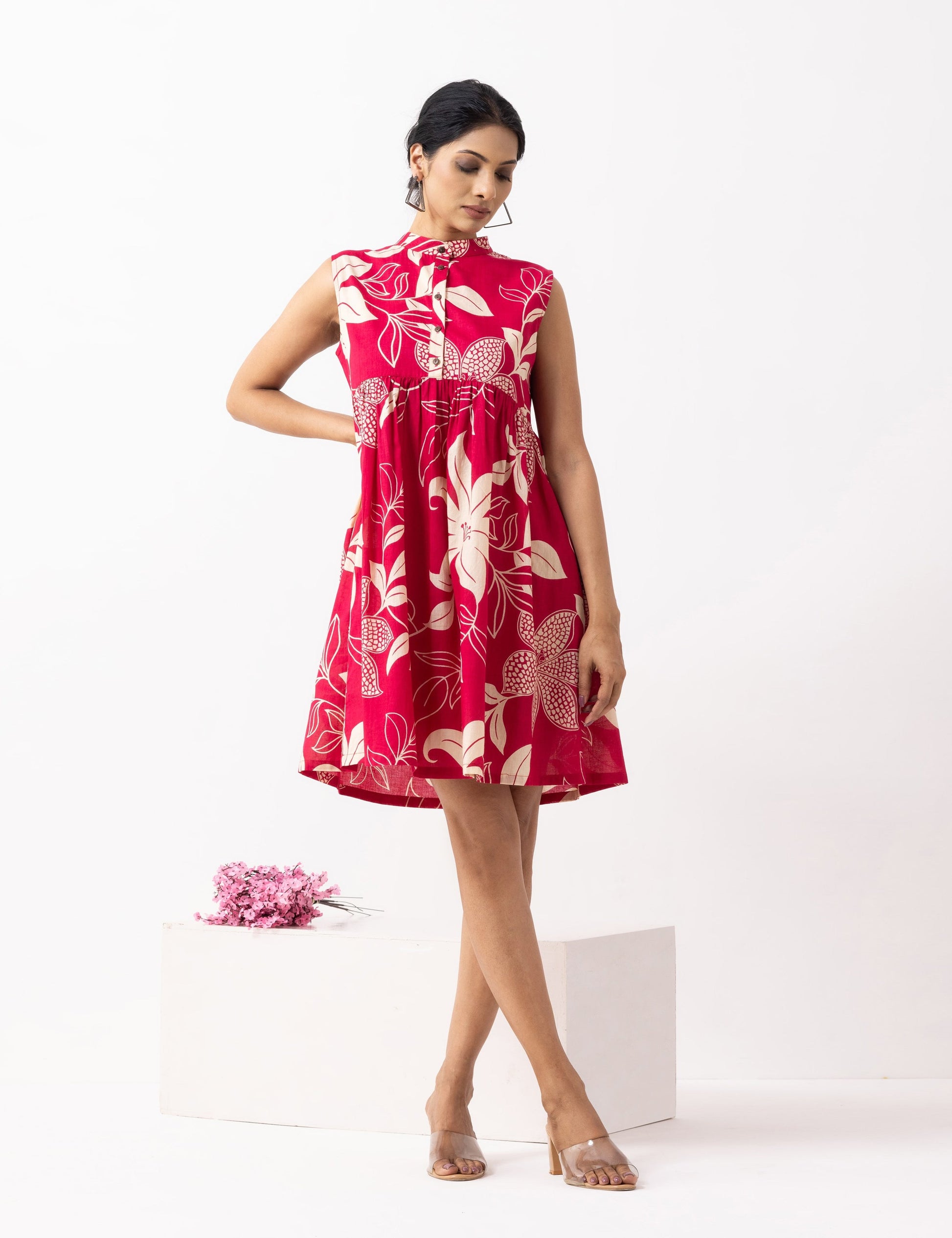 Crimson Red Block Printed Amore Dress- IC