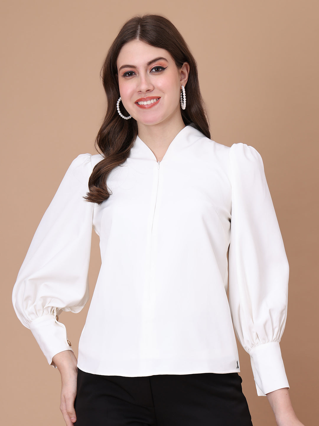 Exude Whimsical Wonders Dramatic Puff Sleeve Top with Front Zip