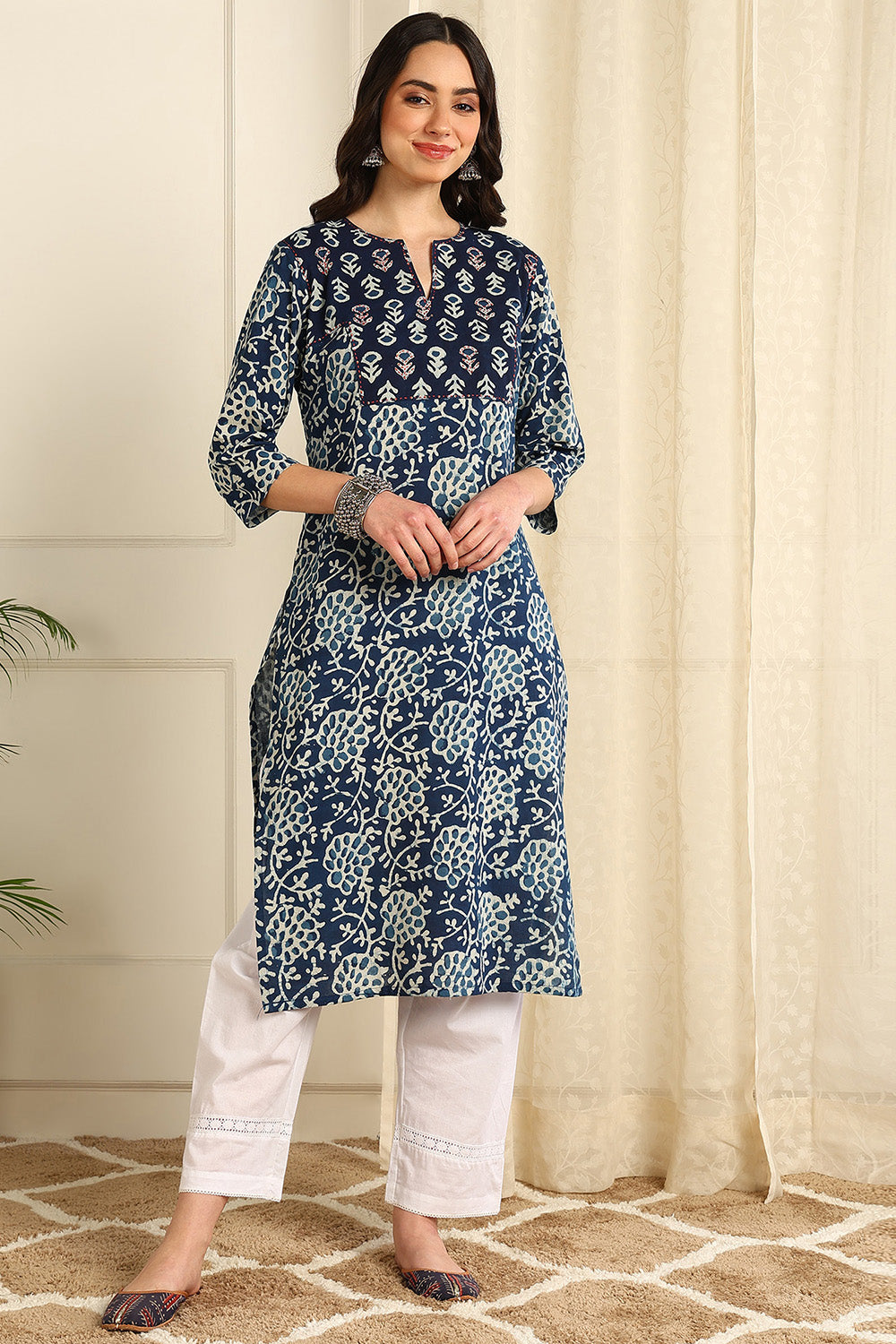 Indigo Blue Straight Bagru Kurta