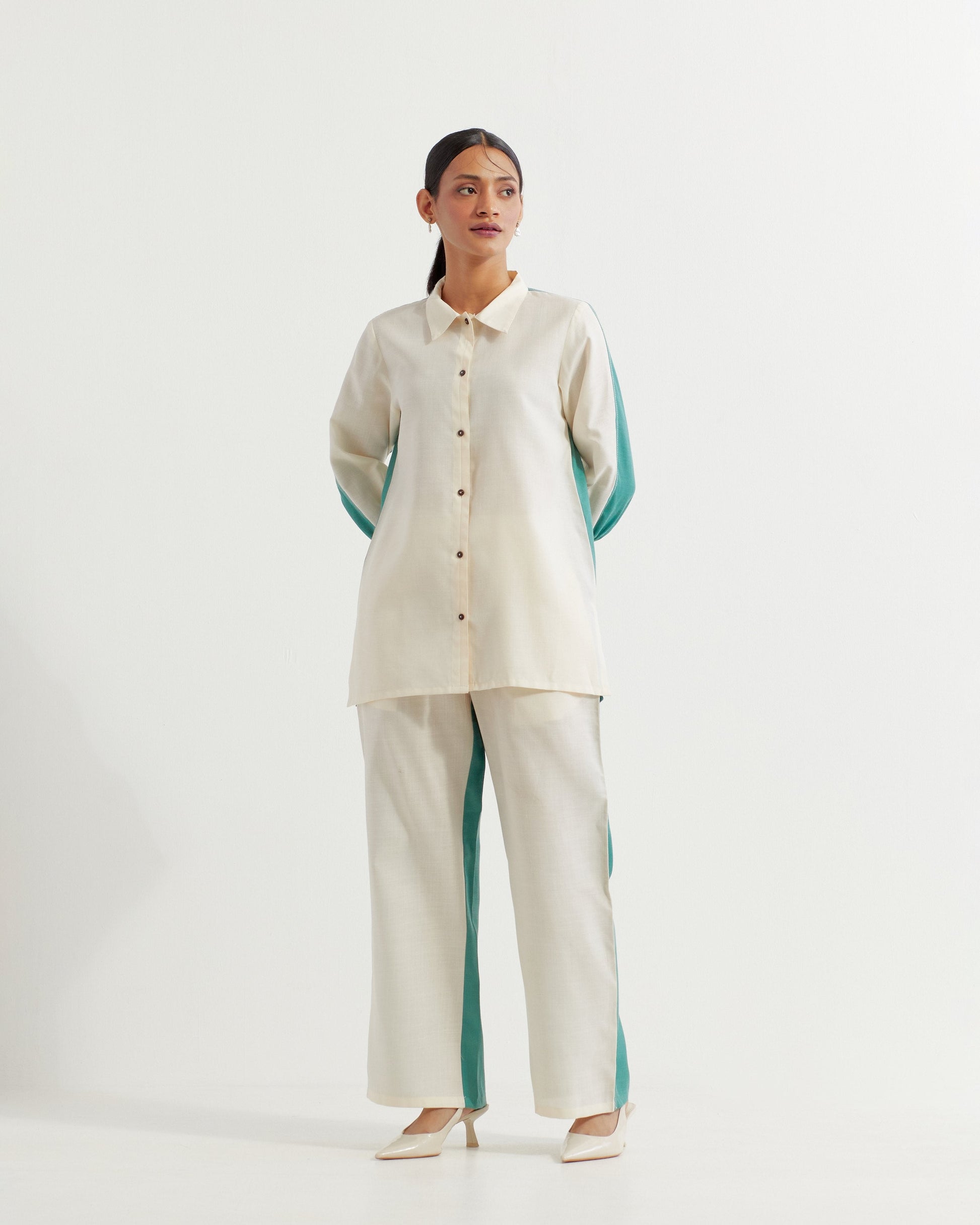 White/Green Caroline Co-ord Set (Set of 2)- IC