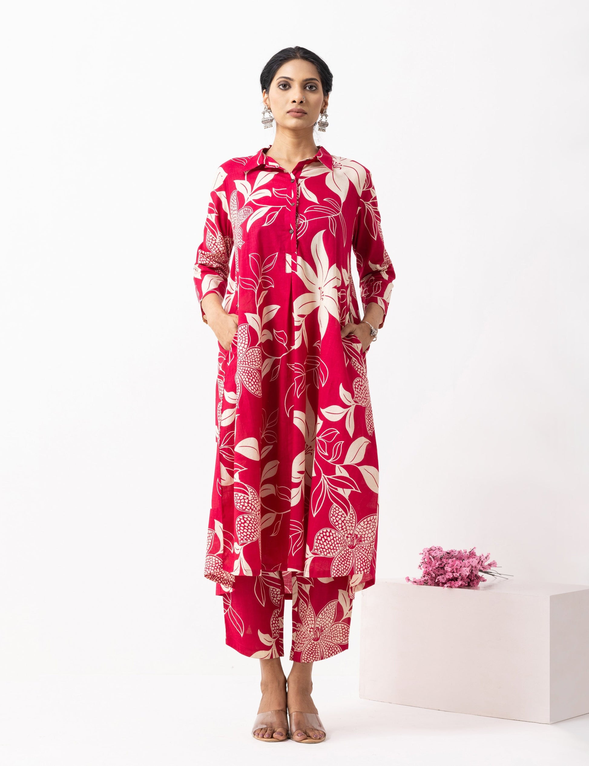 Crimson Red Block Printed Victoria Kurta Set (Set of 2)- IC