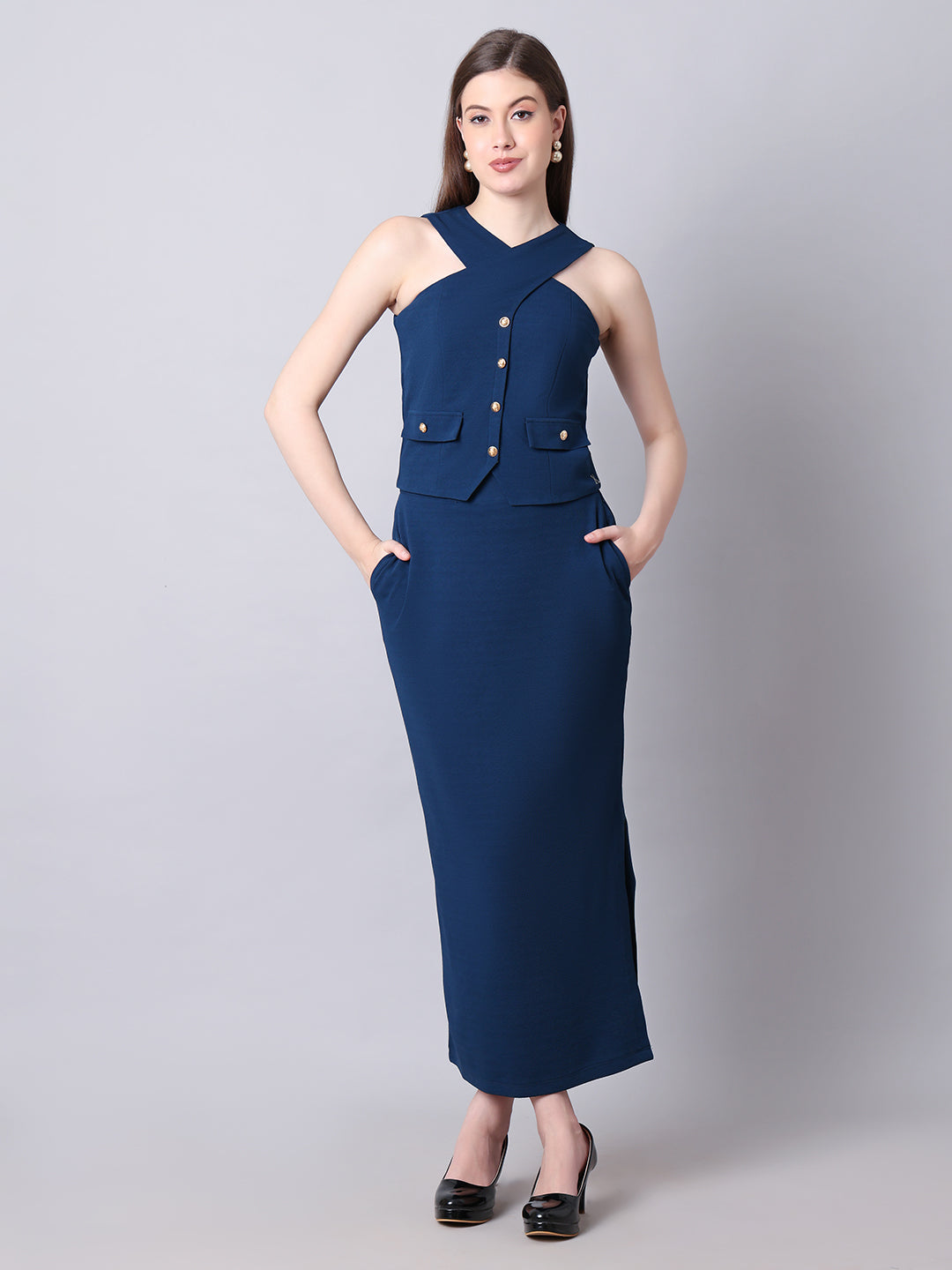 Exude Runway-Ready Long Skirt with Halter Top