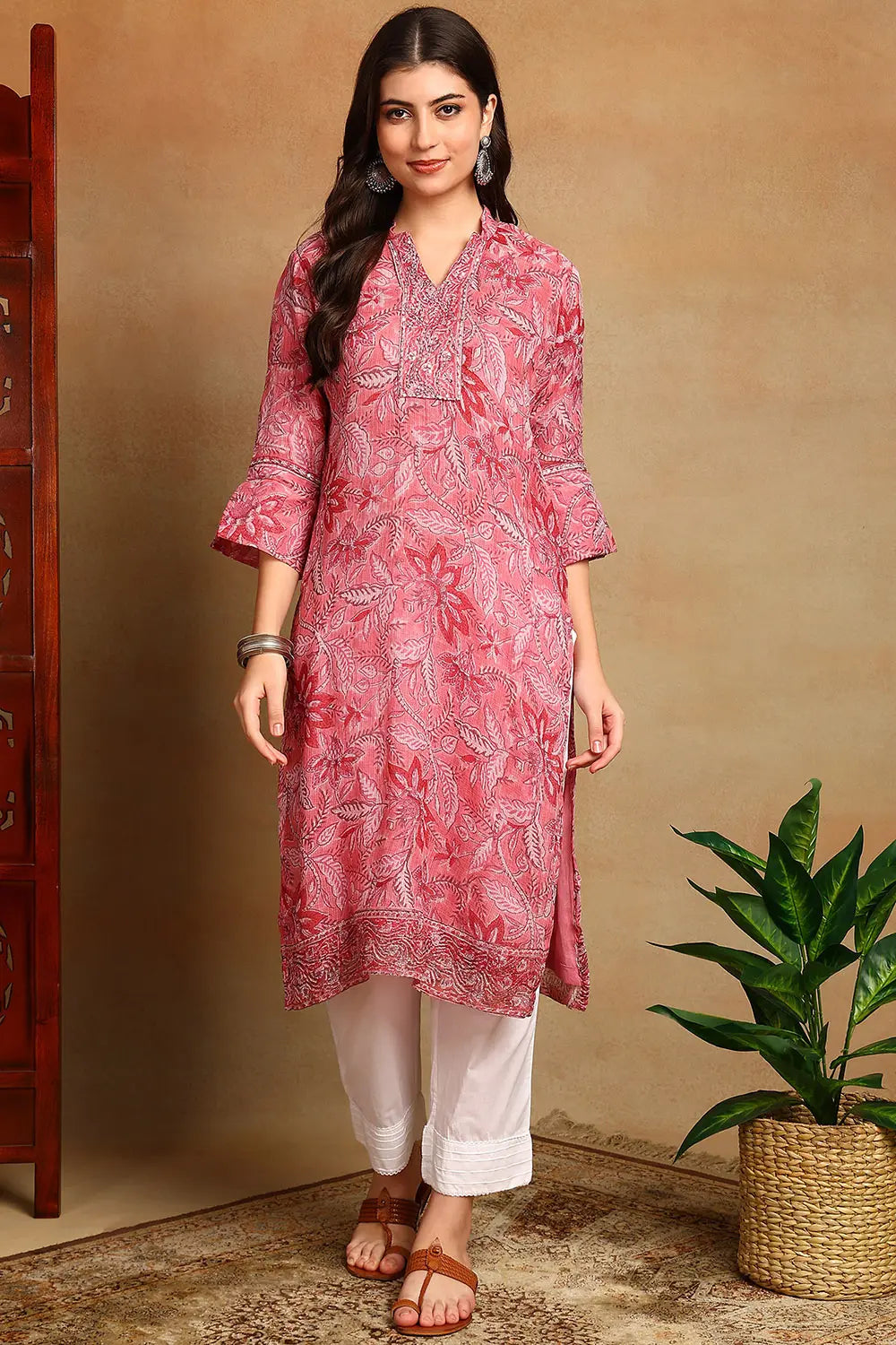 Pink Kota Doria Kurta