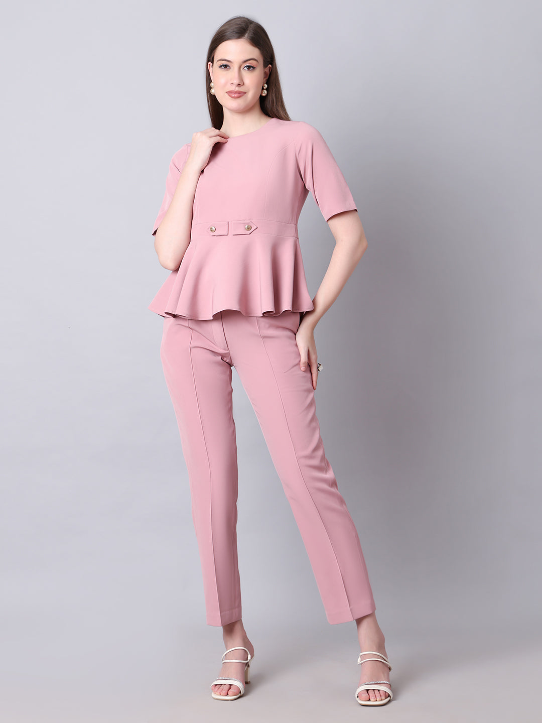 Exude Her Legacy A-Line Top with Waist Detail, Paired With Matching Straight Fit Trouser