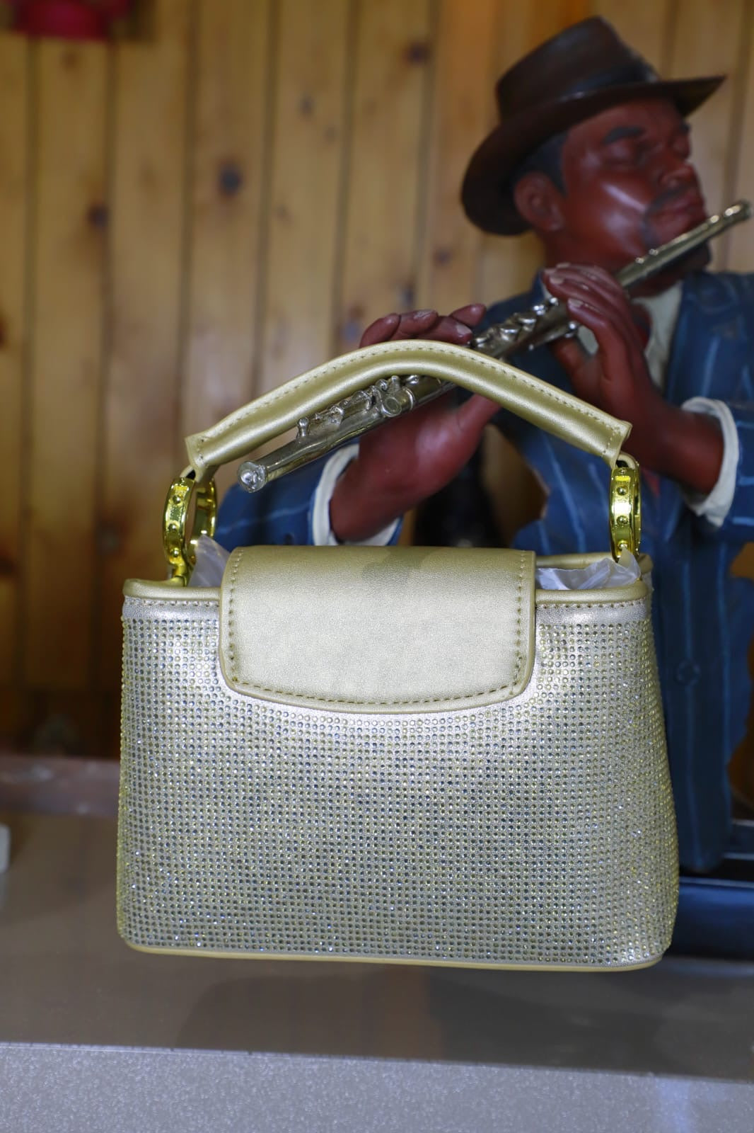 Swarovskiwork Heavy Embroidery Leather Touch Open Golden Women Handbag