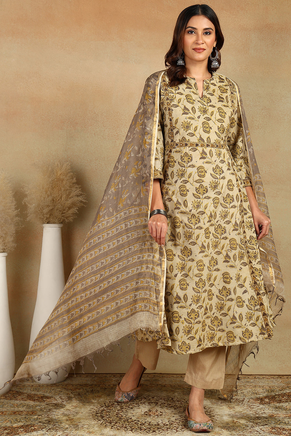 Brown/Beige Kota Doria Dupatta