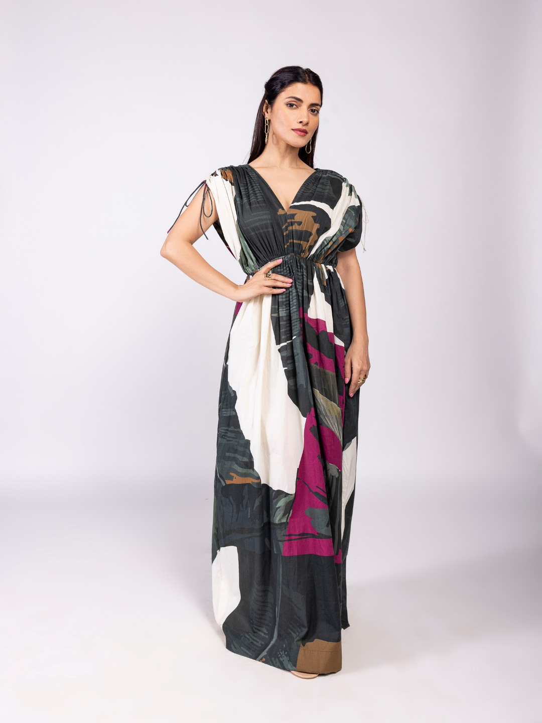 Tropica Printed V neck Maxi Dress