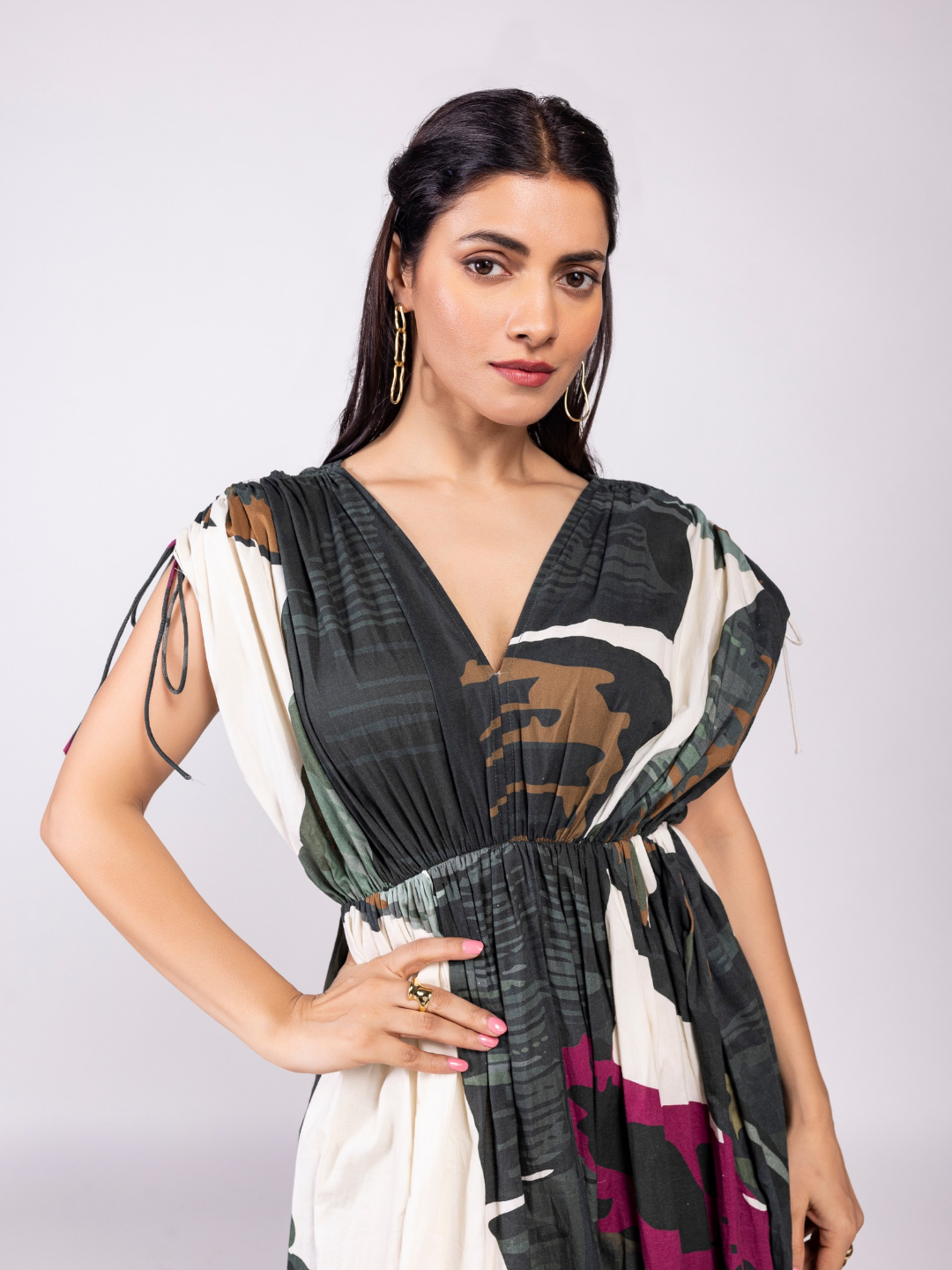 Tropica Printed V neck Maxi Dress