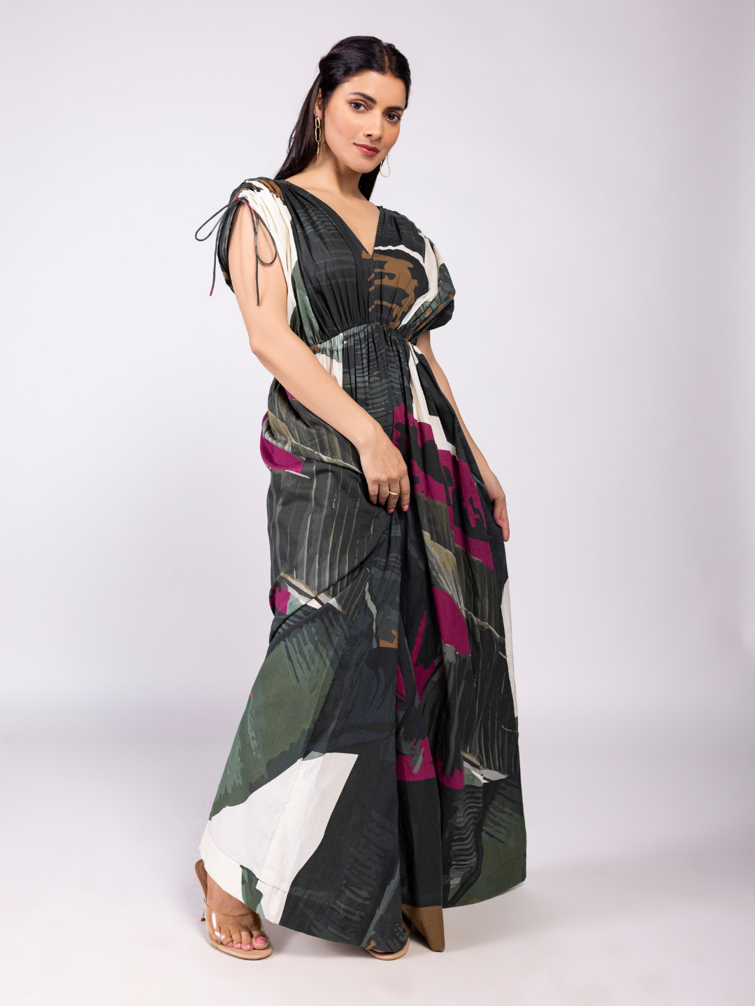 Tropica Printed V neck Maxi Dress
