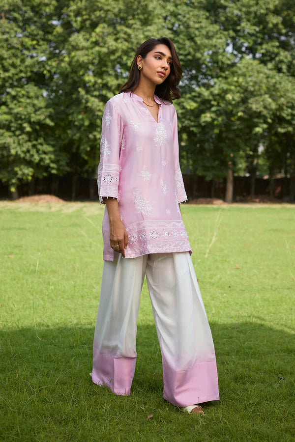 Pink Embroidered Ombre Farshi Salwar Set- II