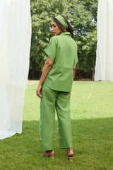 Green Floral Embroidered Linen Set- II