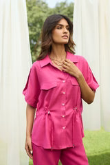 PINK FLORAL EMBROIDERED LINEN SET- II