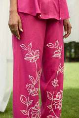PINK FLORAL EMBROIDERED LINEN SET- II