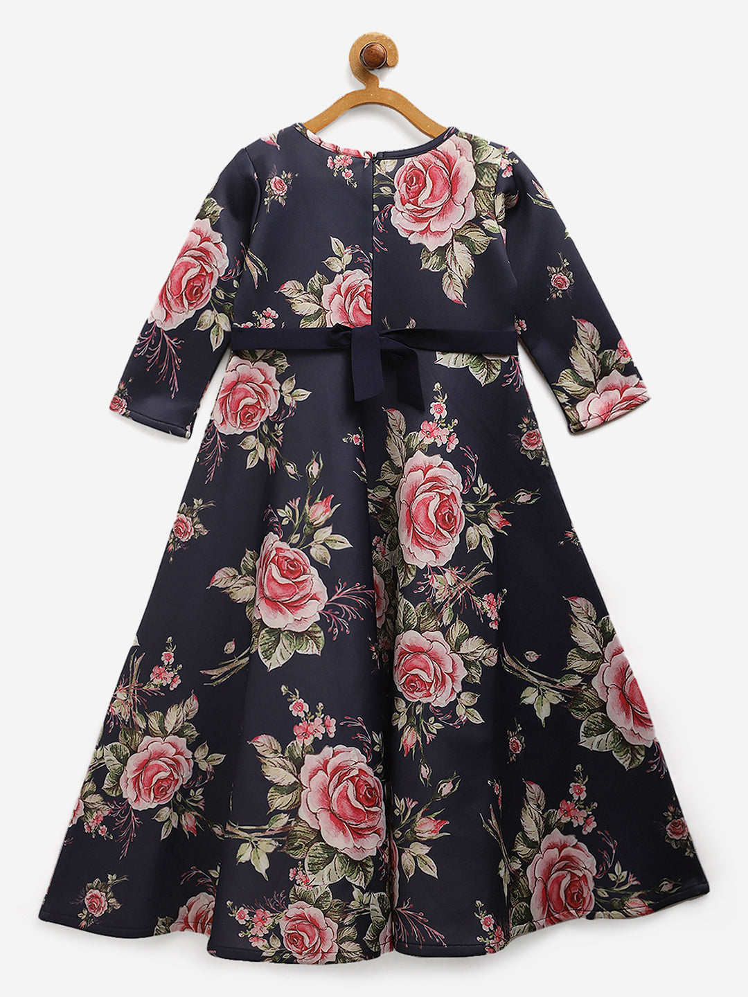 Navy Blue Digital Floral Print Girls Dress