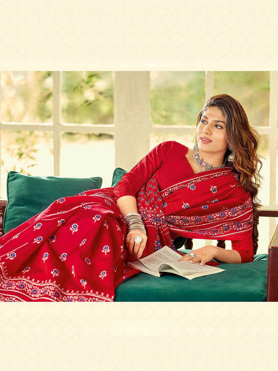 Bhagalpuri Silk Red Printed Designer Saree With Blouse