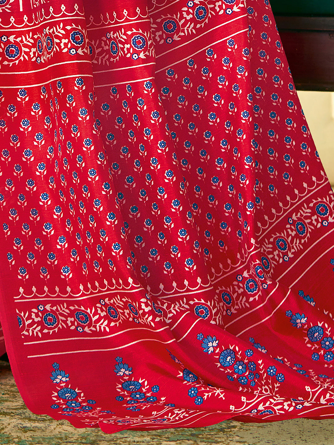 Bhagalpuri Silk Red Printed Designer Saree With Blouse