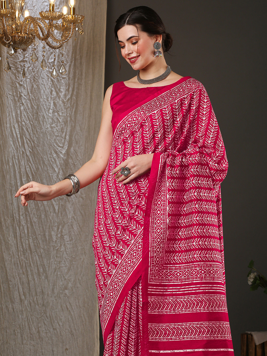 Bhagalpuri Silk Pink Printed Designer Saree With Blouse