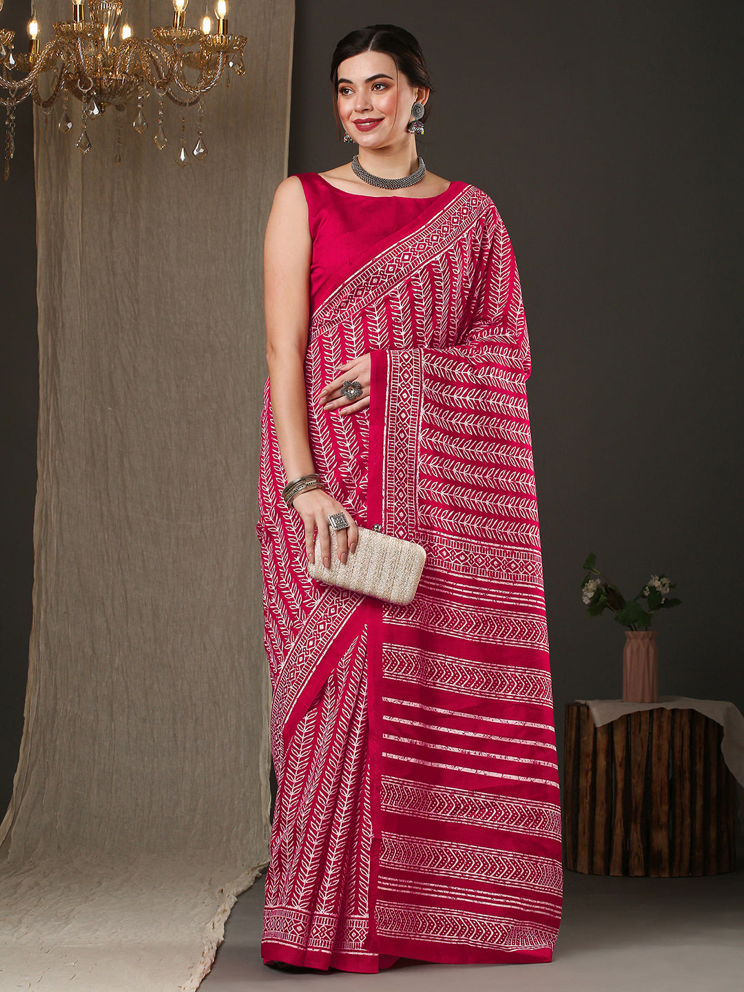 Bhagalpuri Silk Pink Printed Designer Saree With Blouse