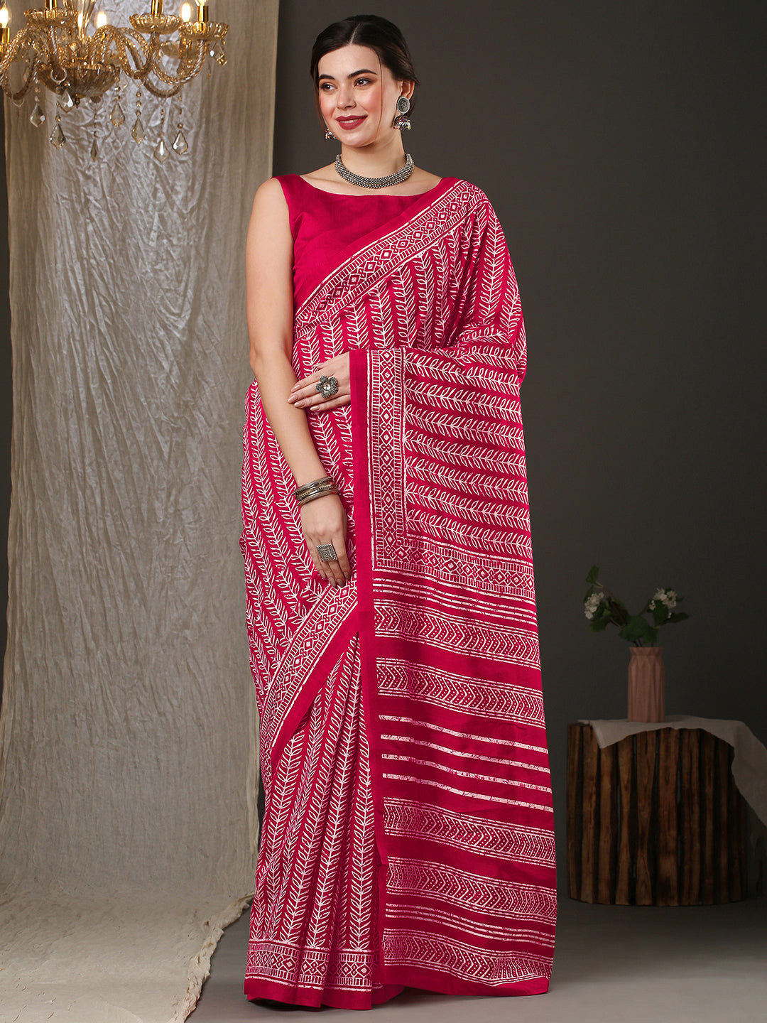 Bhagalpuri Silk Pink Printed Designer Saree With Blouse