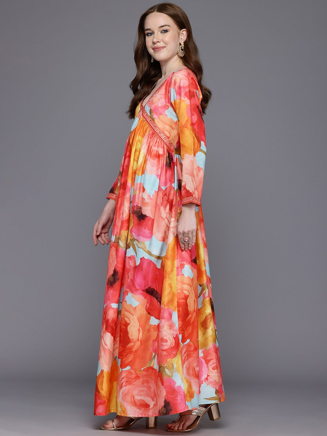 Floral Print Empire Maxi Ethnic Dress