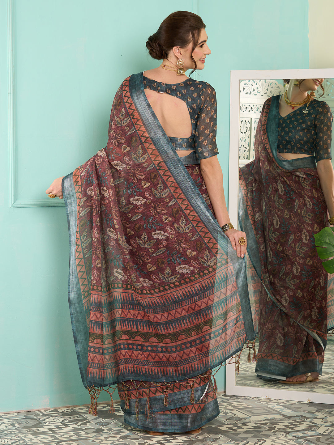 Linen Mauve Digital Print Designer Saree With Blouse