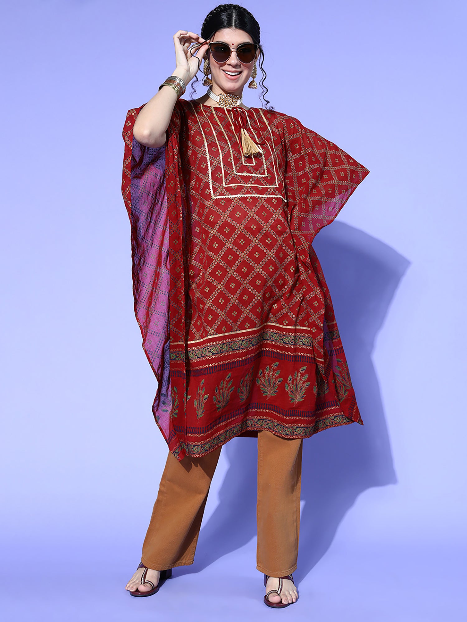 Red Printed Kuftan Kurta