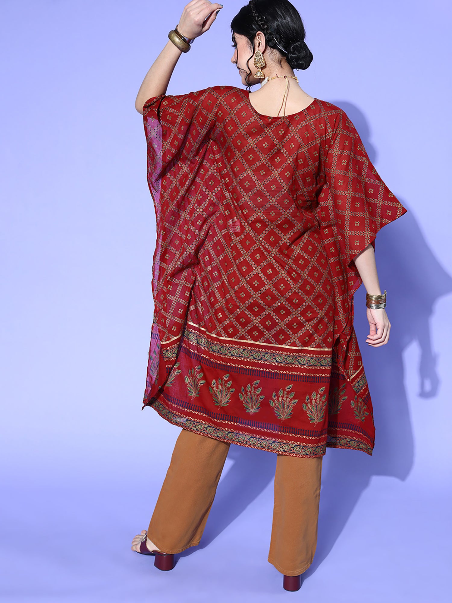 Red Printed Kuftan Kurta